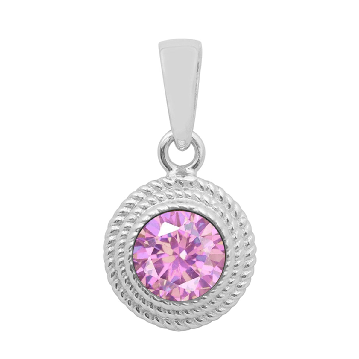 Multi Stone Textured Bezel Round Pendant – Sterling Silver