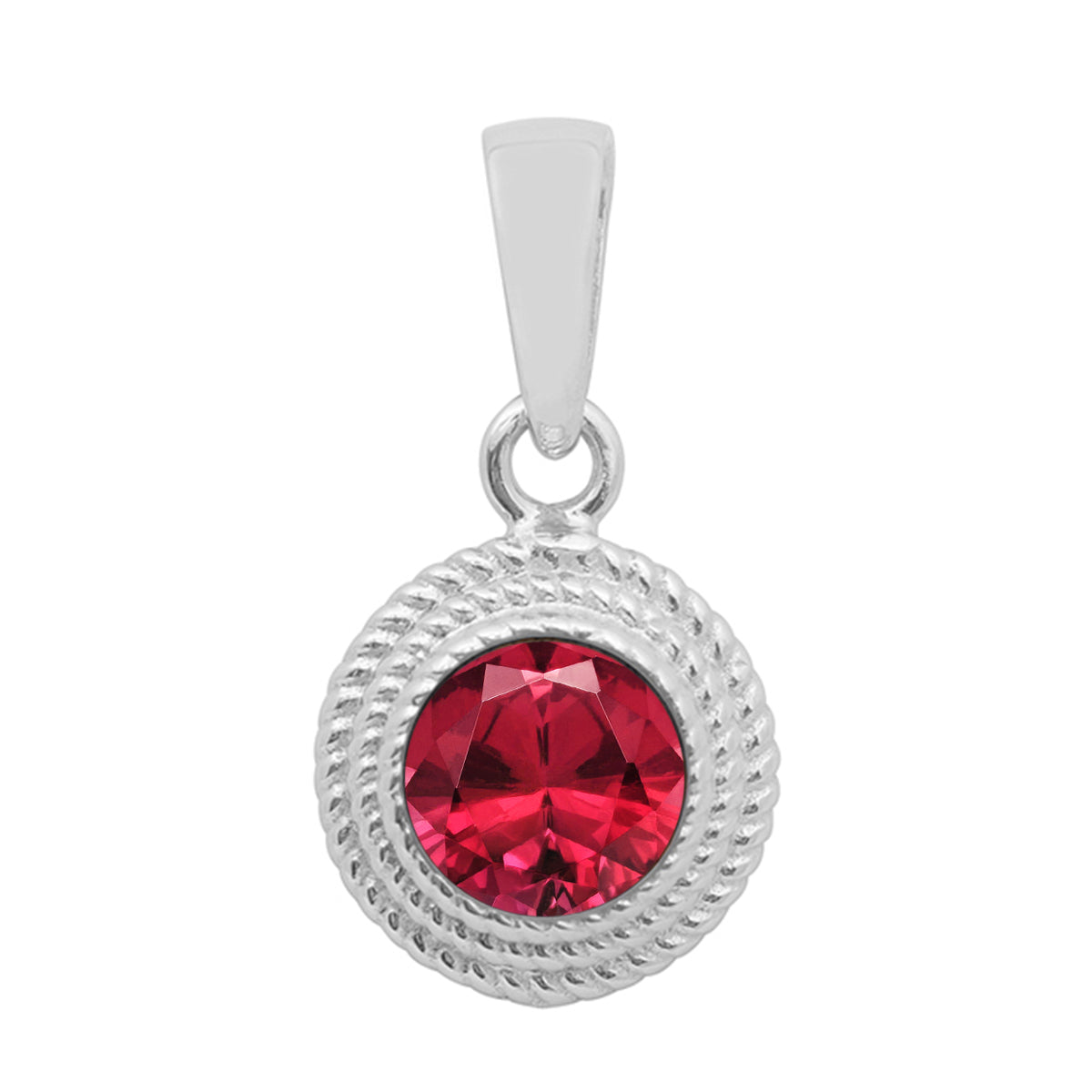 Multi Stone Textured Bezel Round Pendant – Sterling Silver