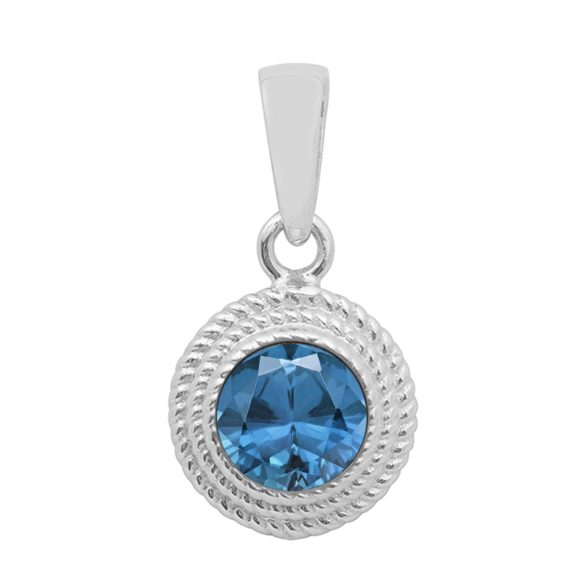 Multi Stone Textured Bezel Round Pendant – Sterling Silver