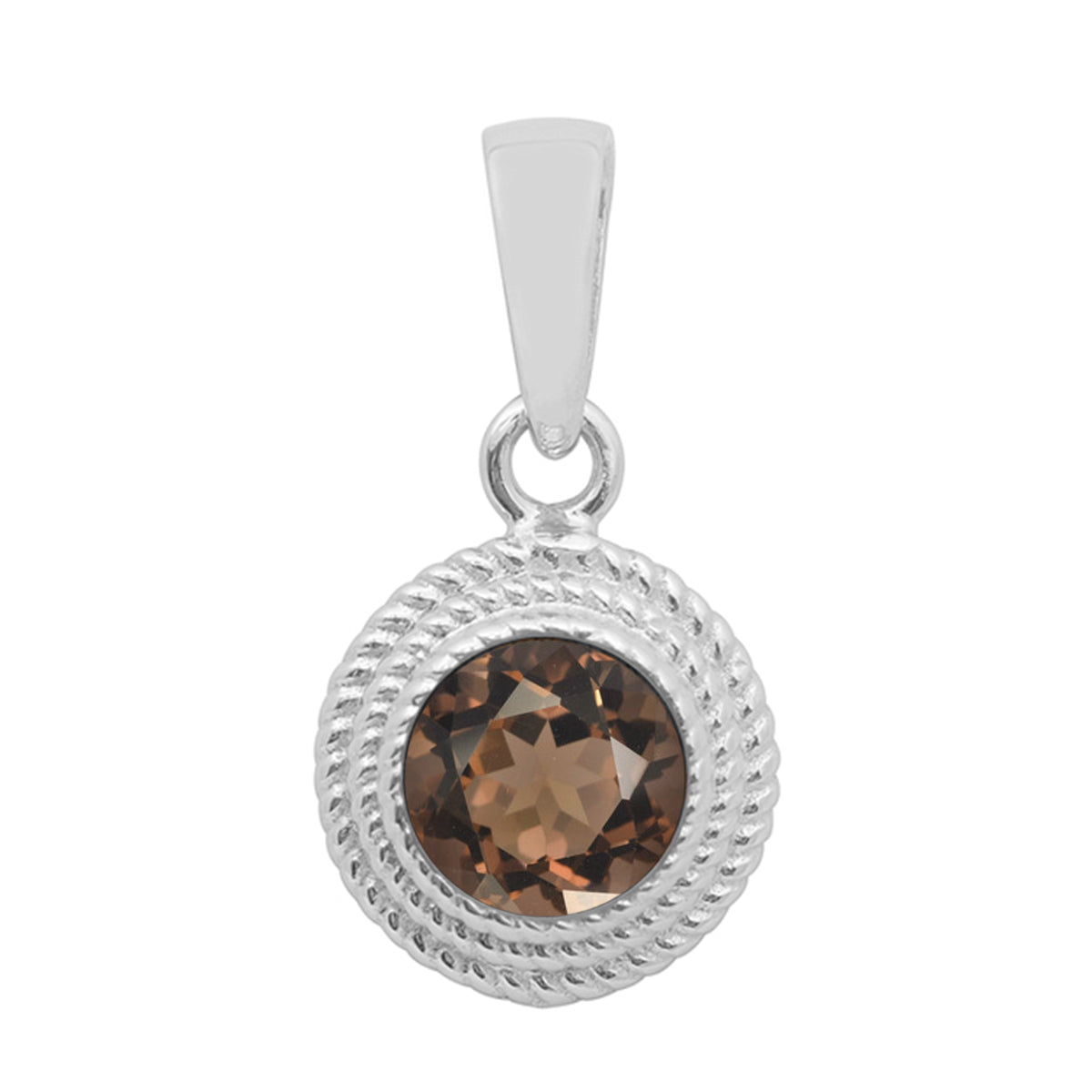 Multi Stone Textured Bezel Round Pendant – Sterling Silver