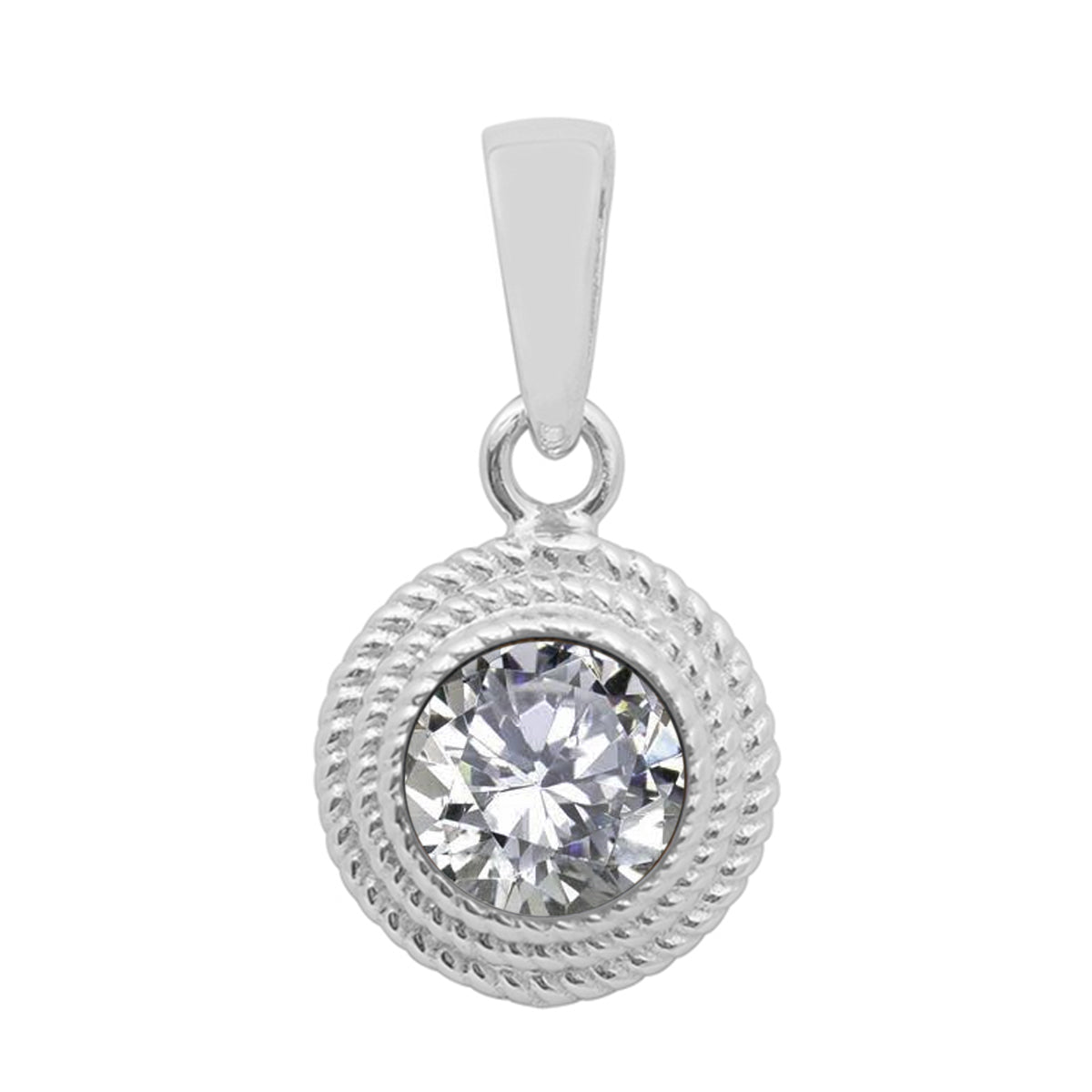 Multi Stone Textured Bezel Round Pendant – Sterling Silver