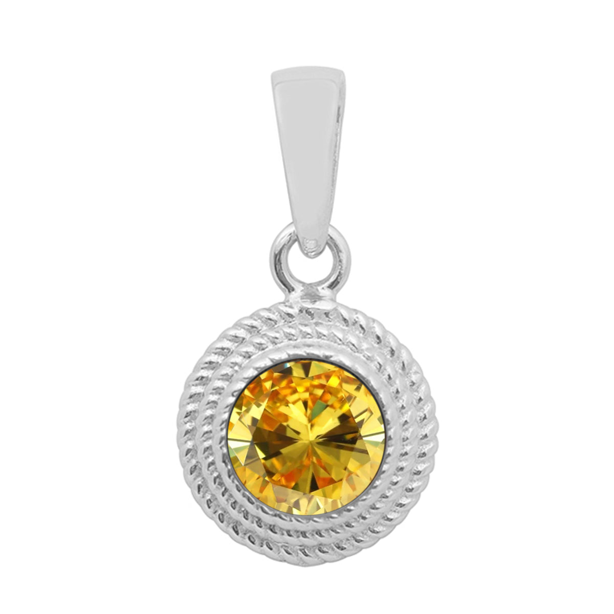 Multi Stone Textured Bezel Round Pendant – Sterling Silver