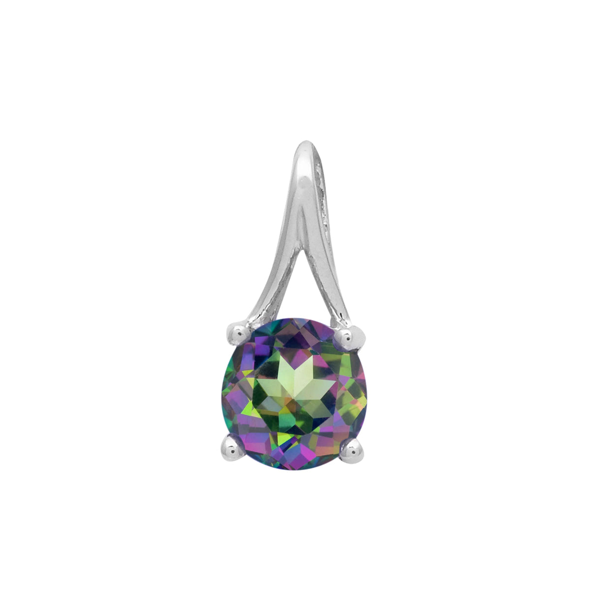 Multi Stone Round Solitaire Pendant - Sterling Silver