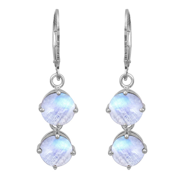 Dual Drop Round Multi Choice Gemstone 925 Sterling Silver Earring