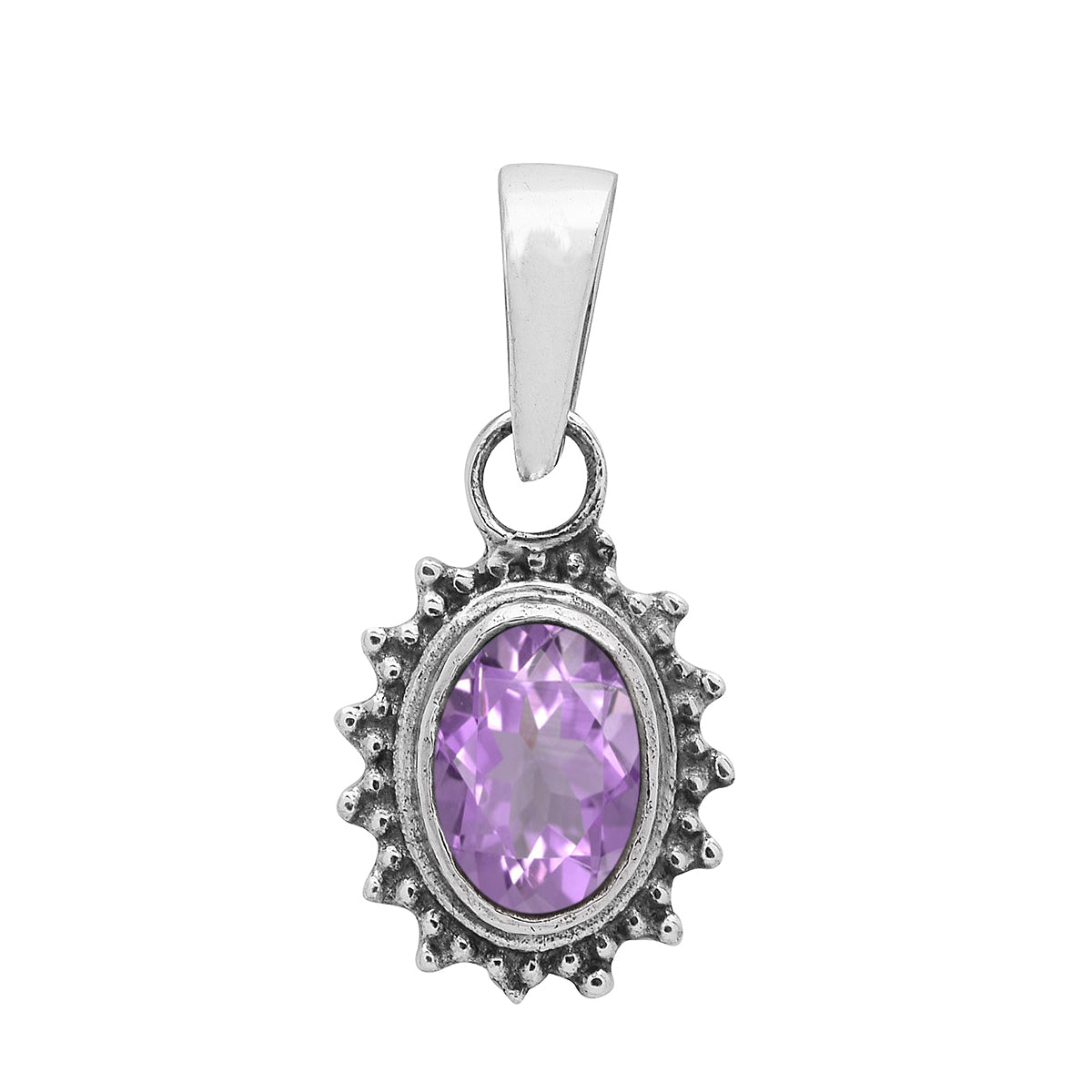 Multi Stone Silver Oval Pendant - Sterling Silver