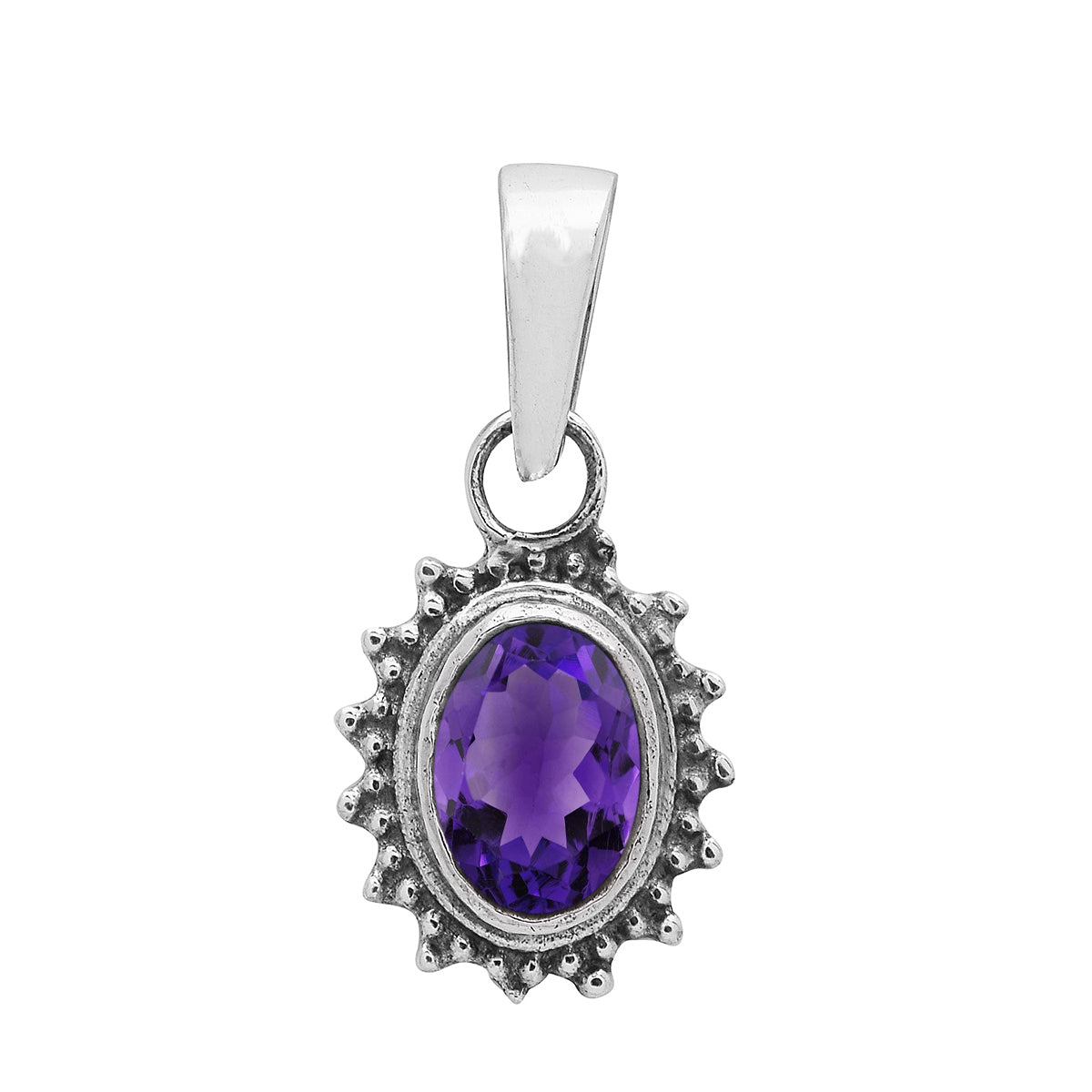 Multi Stone Silver Oval Pendant - Sterling Silver