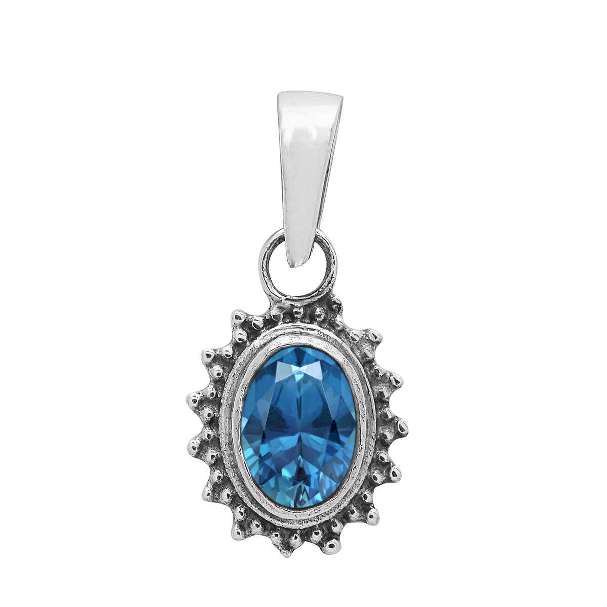 Multi Stone Silver Oval Pendant - Sterling Silver