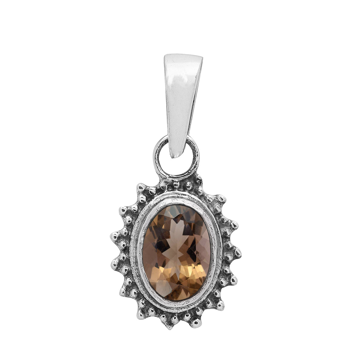 Multi Stone Silver Oval Pendant - Sterling Silver