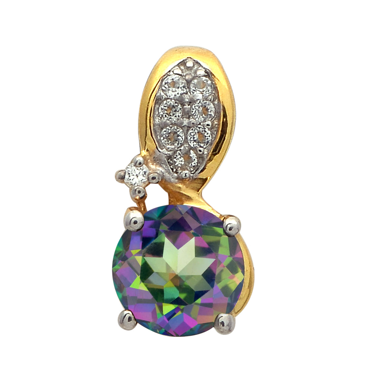 Multi Stone Round Solitaire Pendant - Sterling Silver