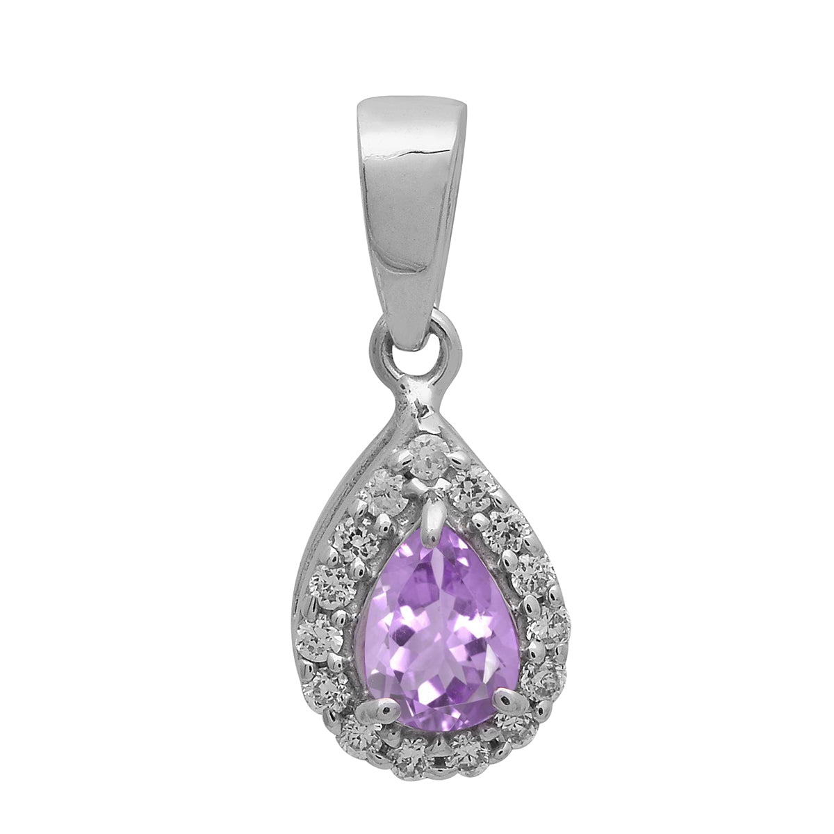 Multi Stone Pear Halo Pendant - Sterling Silver