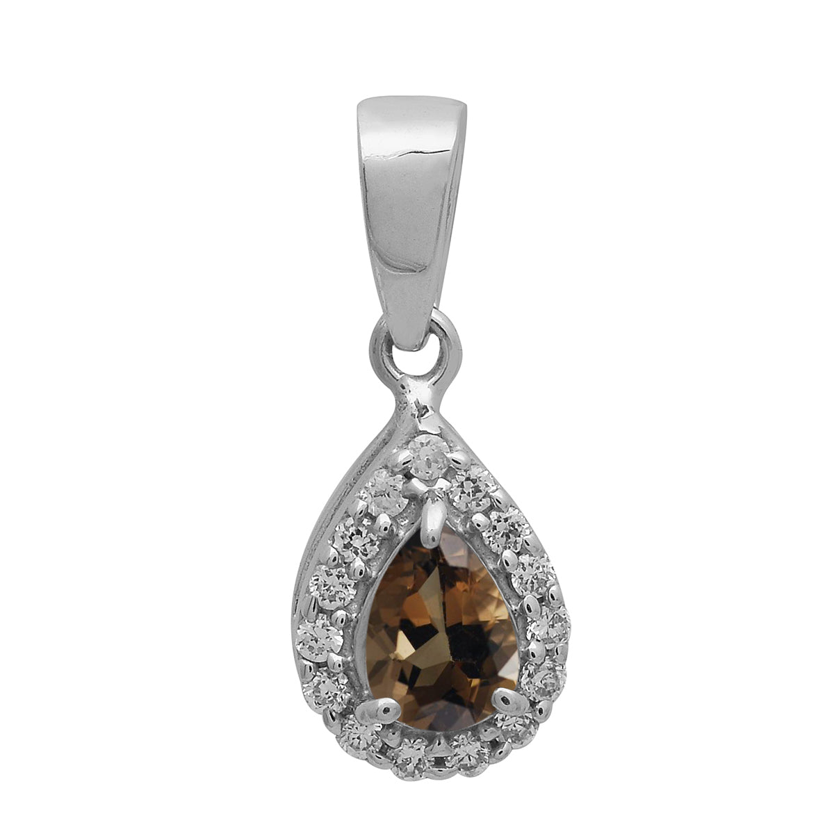 Multi Stone Pear Halo Pendant - Sterling Silver