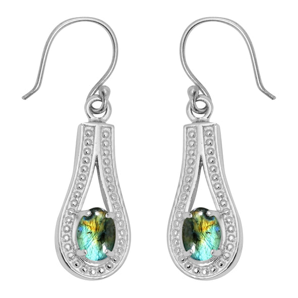 Dangle Oval Multi Choice Gemstone 925 Sterling Silver Earring