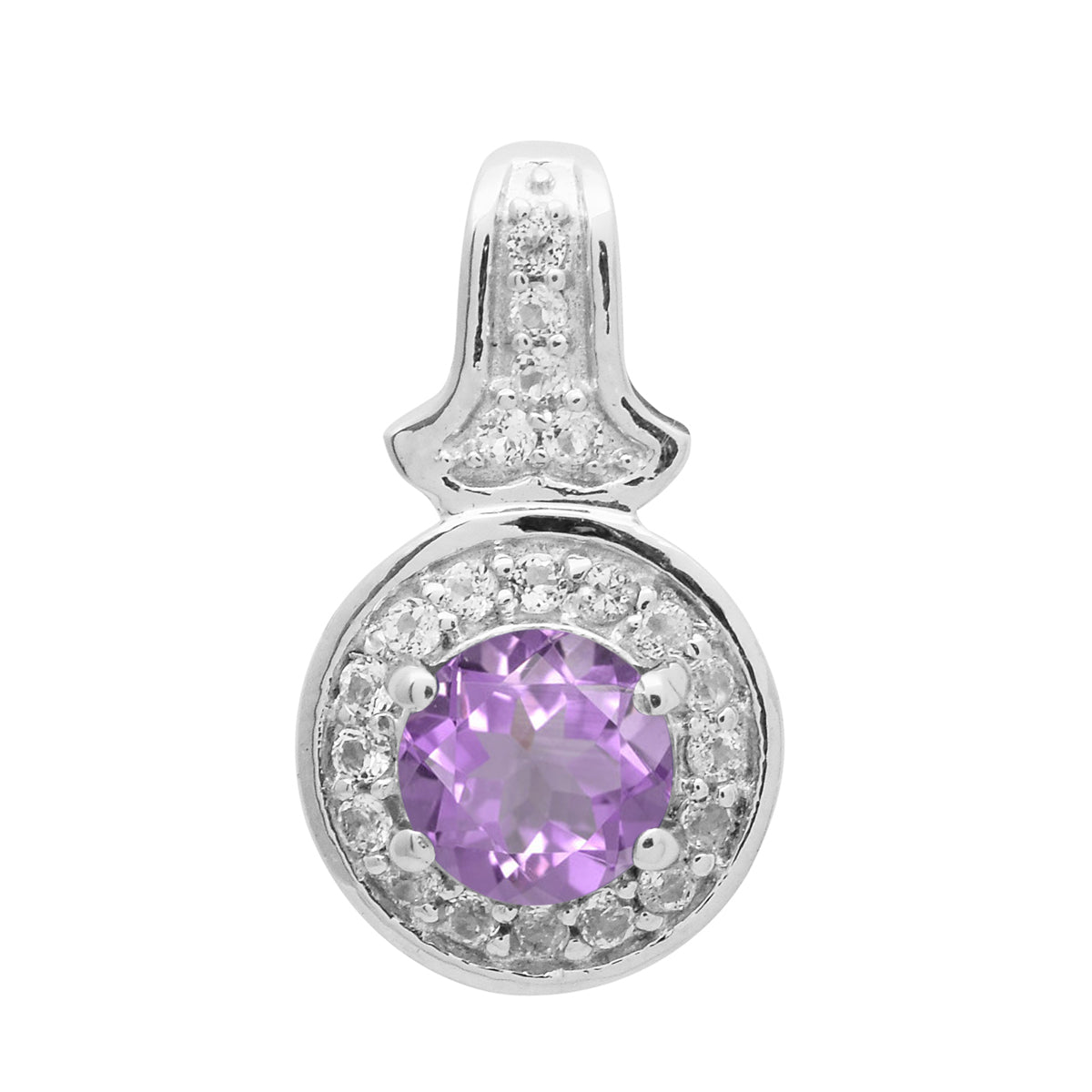 Multi Stone Round Solitaire Halo Pendant - Sterling Silver