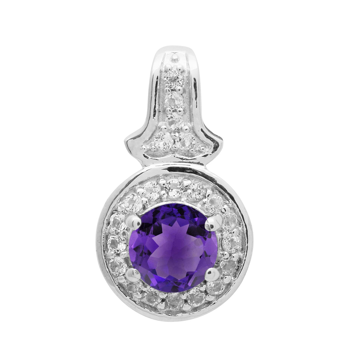 Multi Stone Round Solitaire Halo Pendant - Sterling Silver