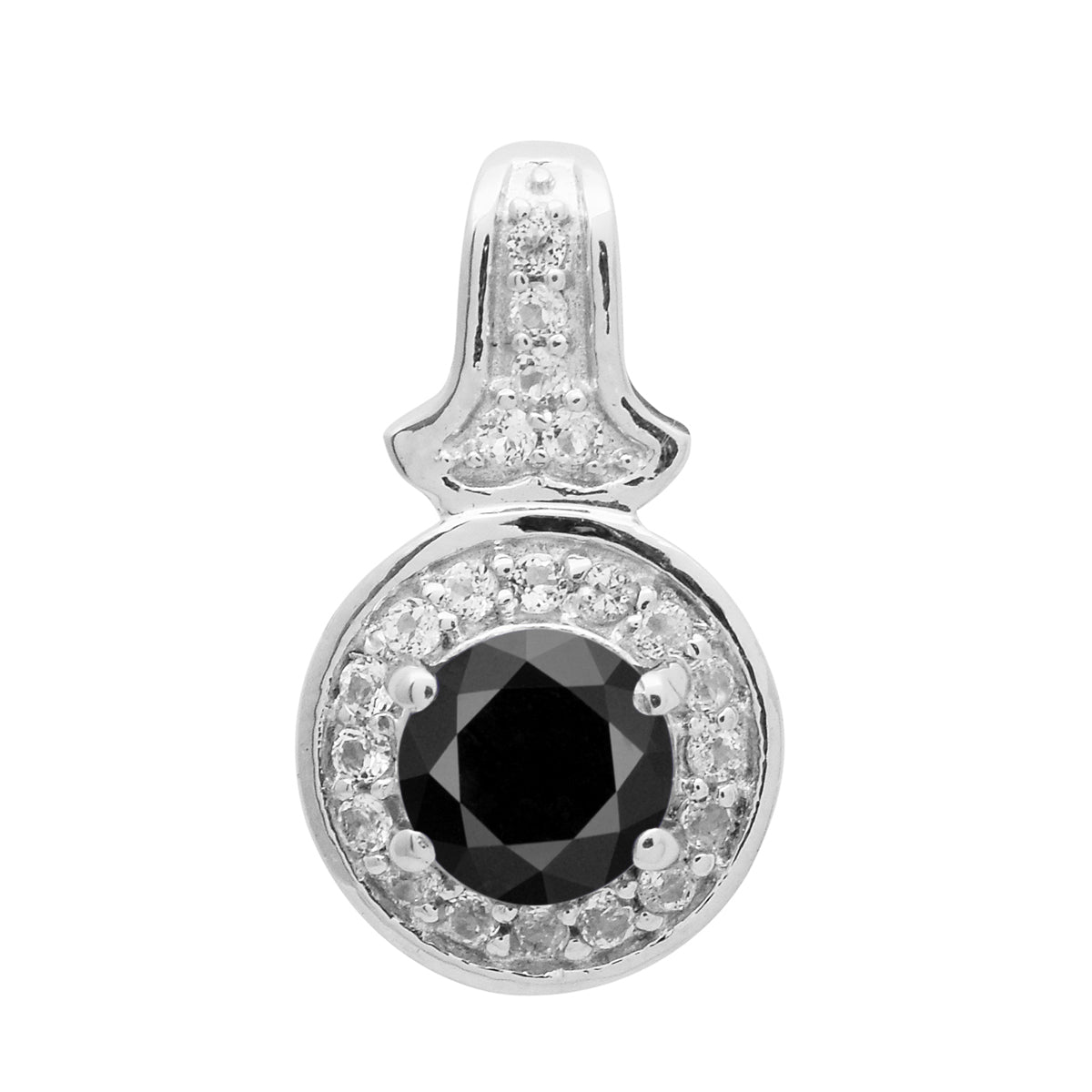 Multi Stone Round Solitaire Halo Pendant - Sterling Silver