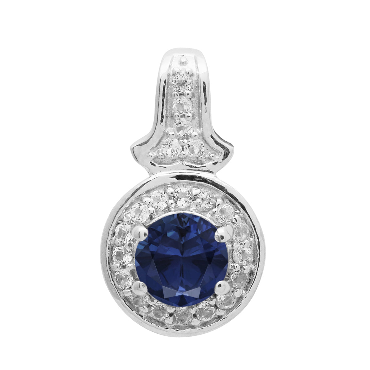 Multi Stone Round Solitaire Halo Pendant - Sterling Silver