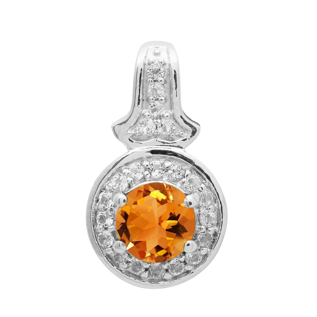Multi Stone Round Solitaire Halo Pendant - Sterling Silver