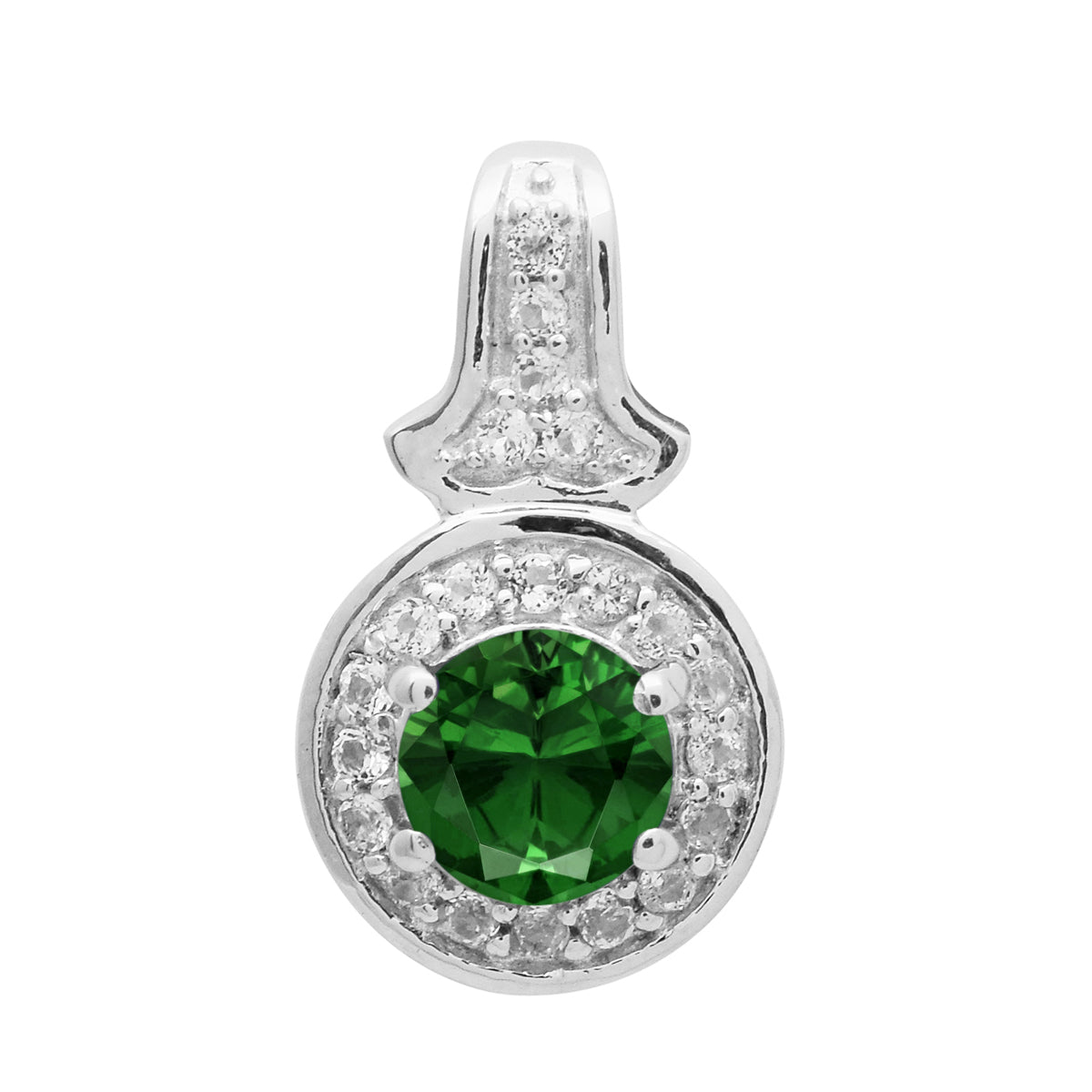 Multi Stone Round Solitaire Halo Pendant - Sterling Silver