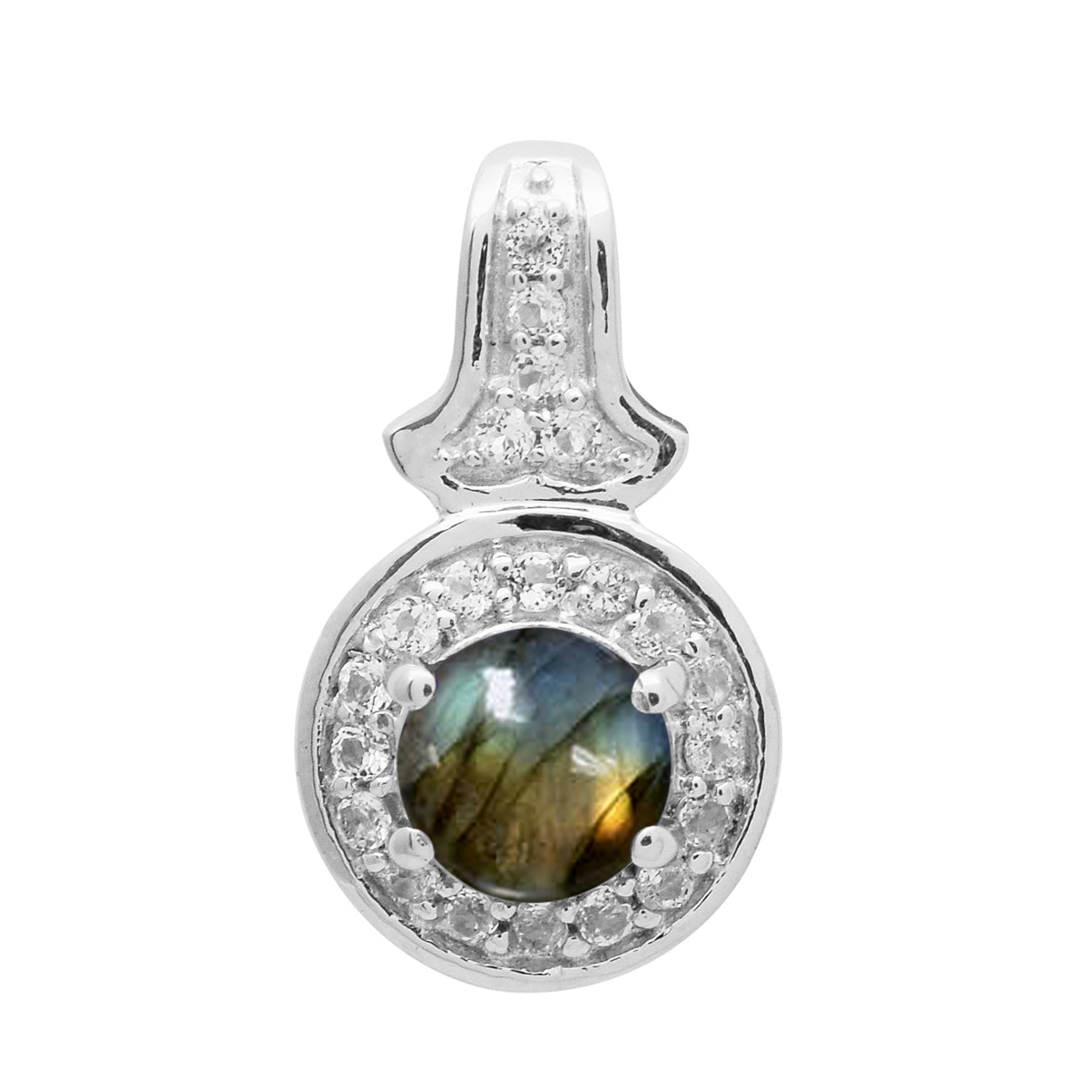 Multi Stone Round Solitaire Halo Pendant - Sterling Silver