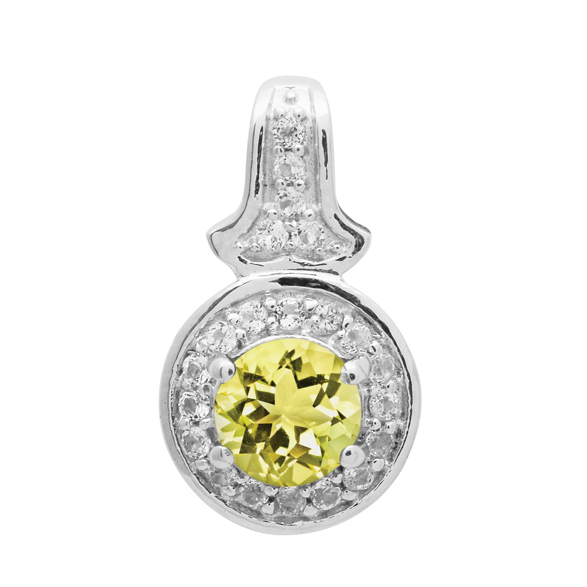 Multi Stone Round Solitaire Halo Pendant - Sterling Silver