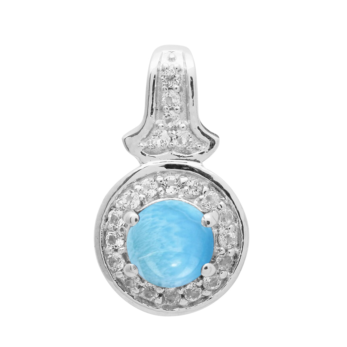 Multi Stone Round Solitaire Halo Pendant - Sterling Silver