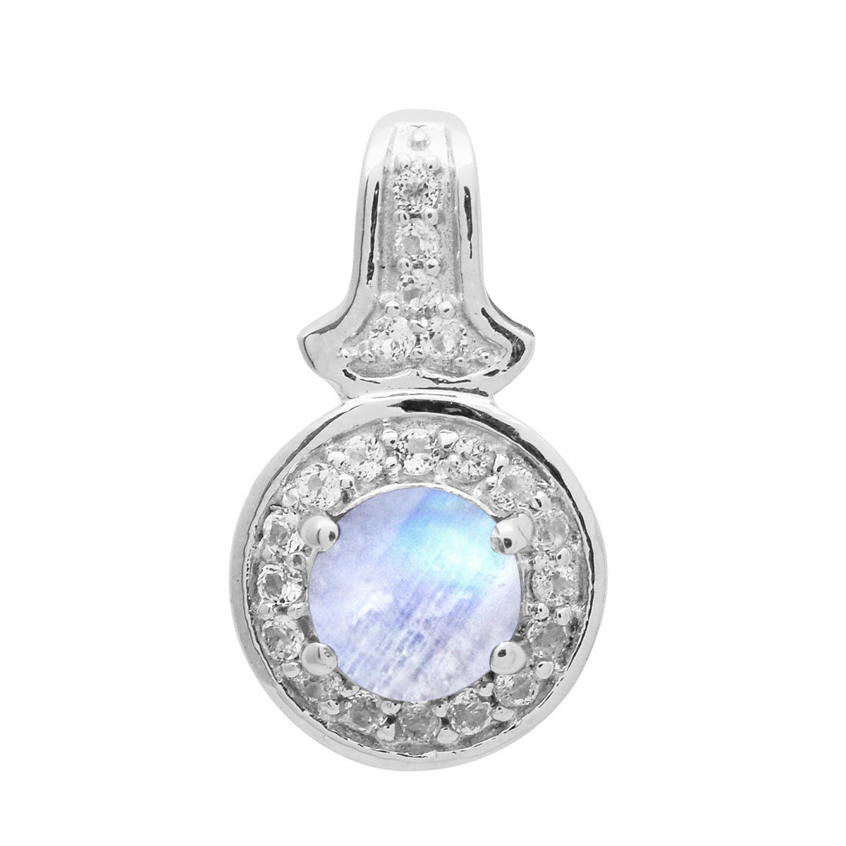 Multi Stone Round Solitaire Halo Pendant - Sterling Silver