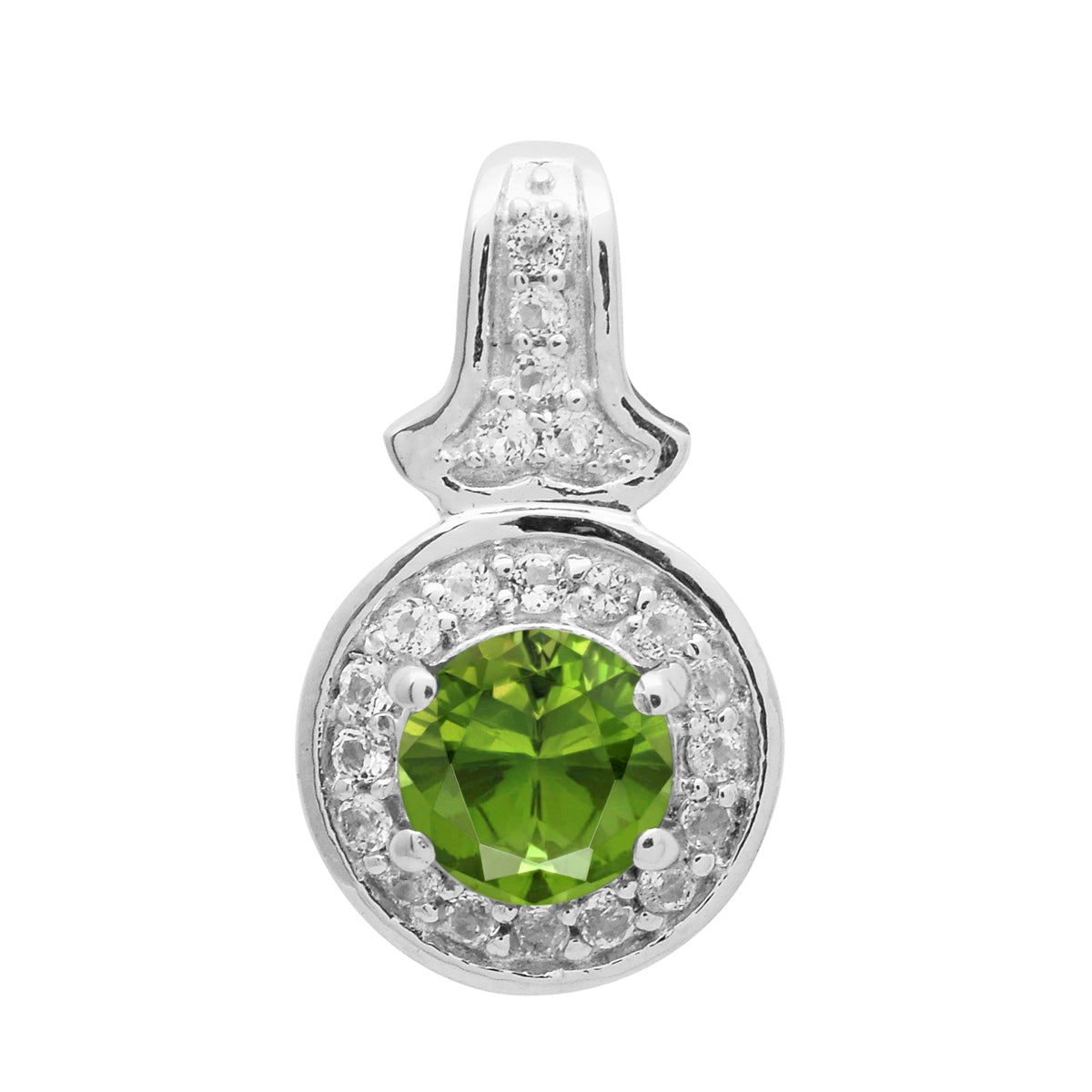 Multi Stone Round Solitaire Halo Pendant - Sterling Silver