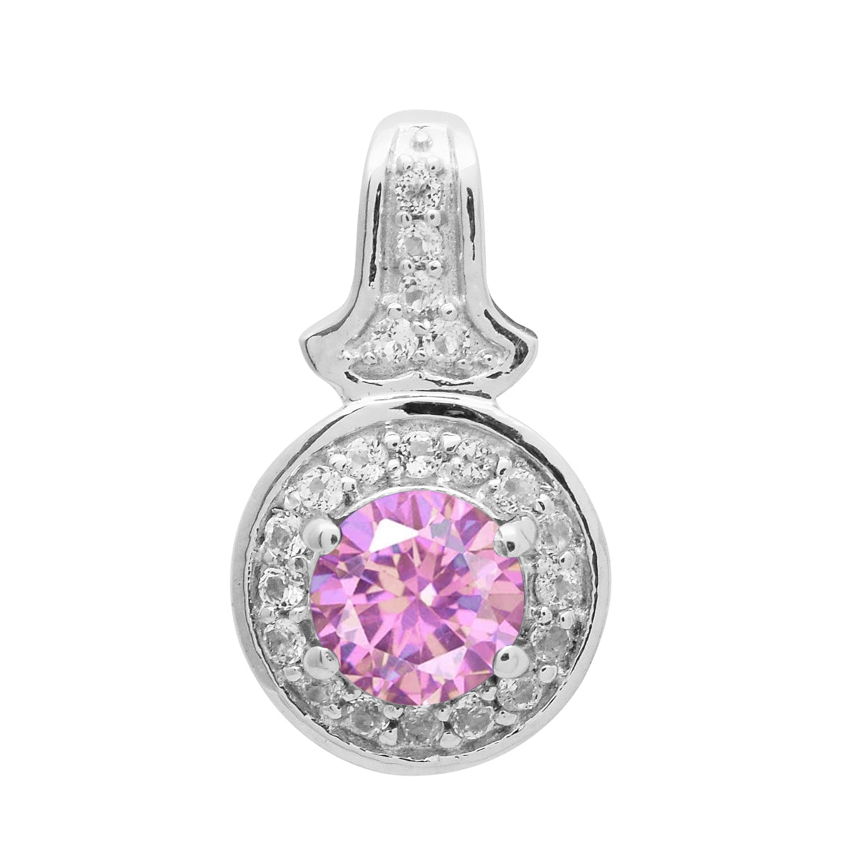 Multi Stone Round Solitaire Halo Pendant - Sterling Silver
