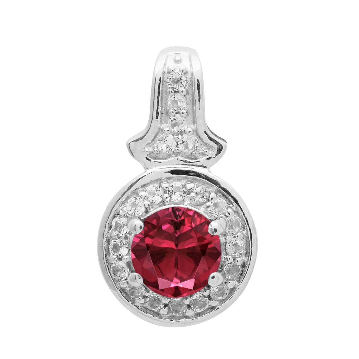 Multi Stone Round Solitaire Halo Pendant - Sterling Silver