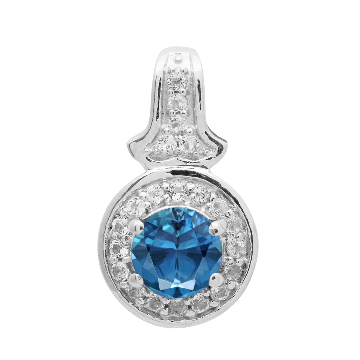 Multi Stone Round Solitaire Halo Pendant - Sterling Silver