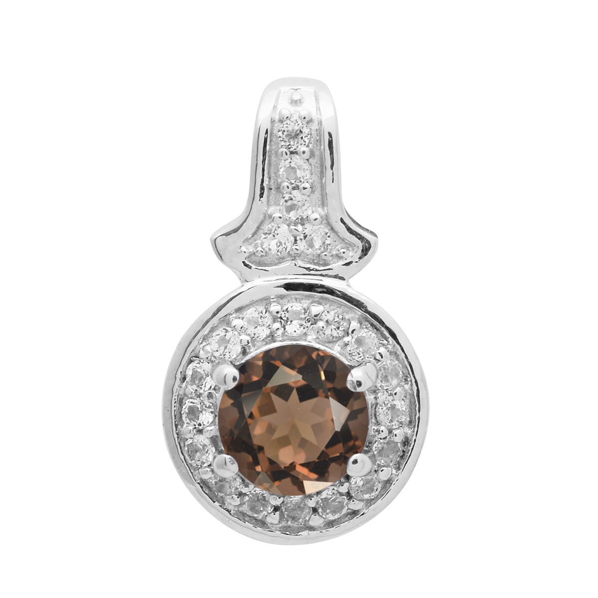 Multi Stone Round Solitaire Halo Pendant - Sterling Silver