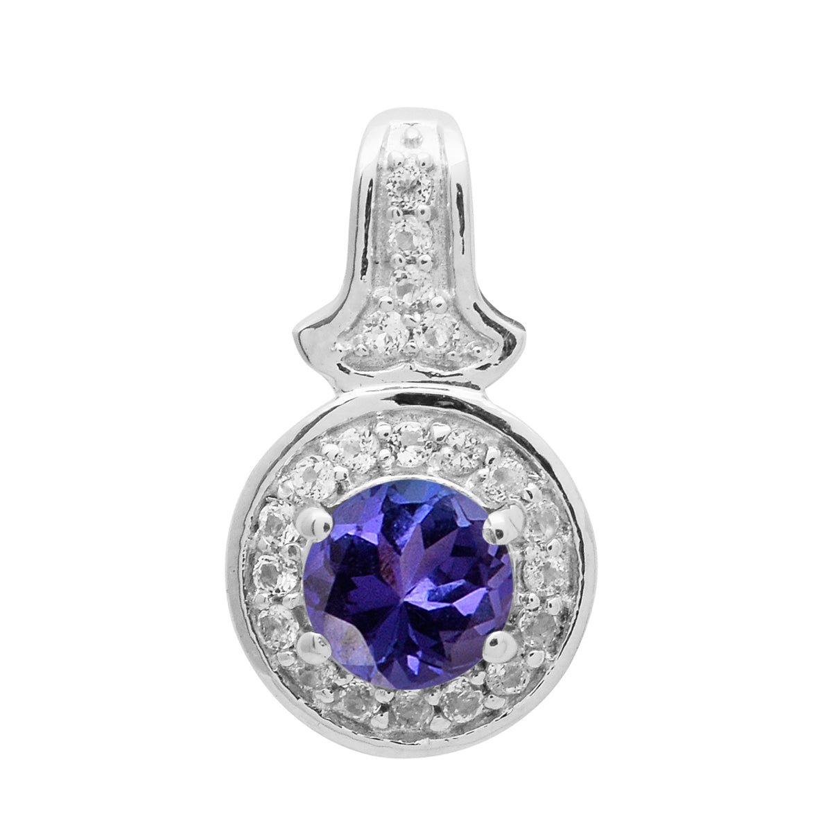 Multi Stone Round Solitaire Halo Pendant - Sterling Silver
