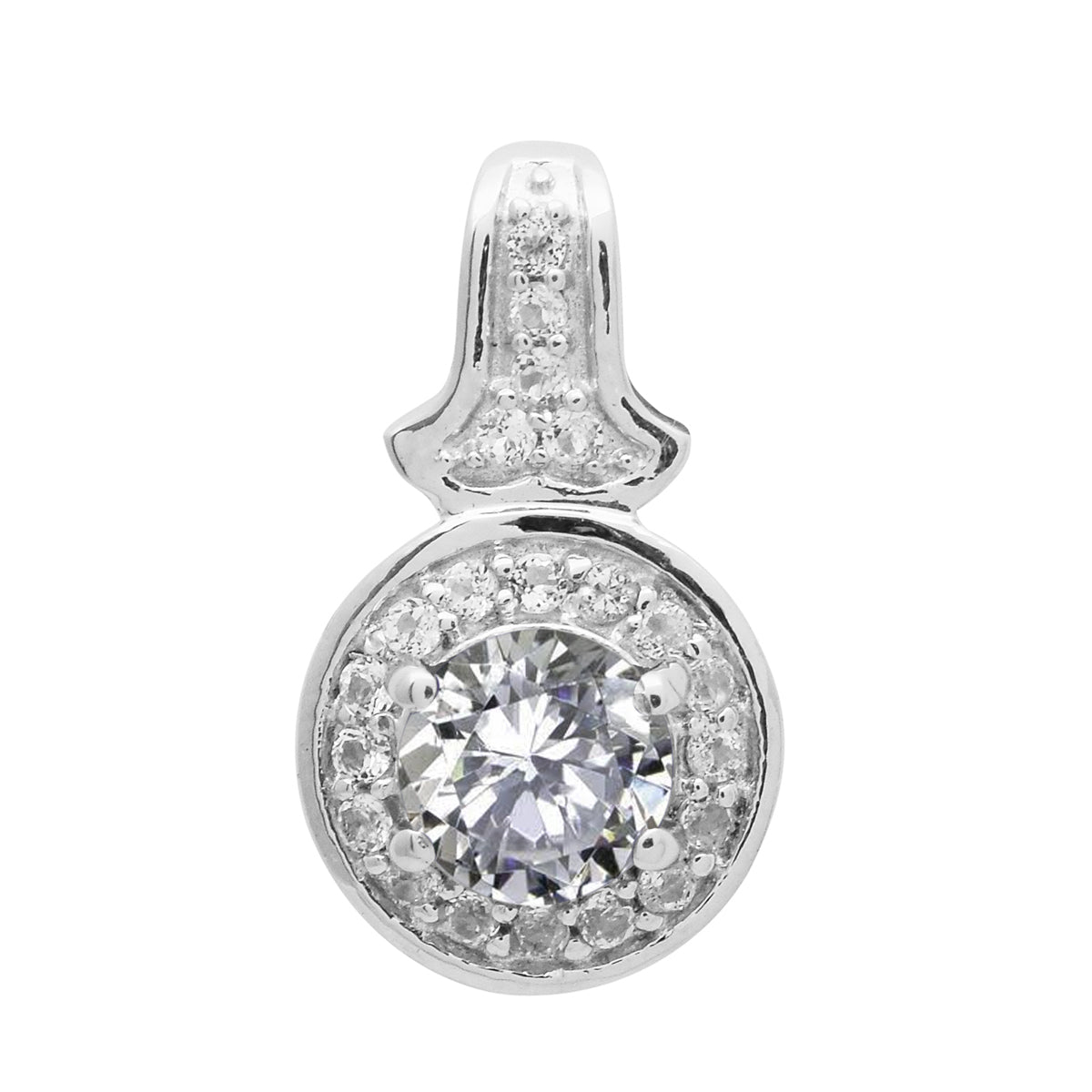 Multi Stone Round Solitaire Halo Pendant - Sterling Silver