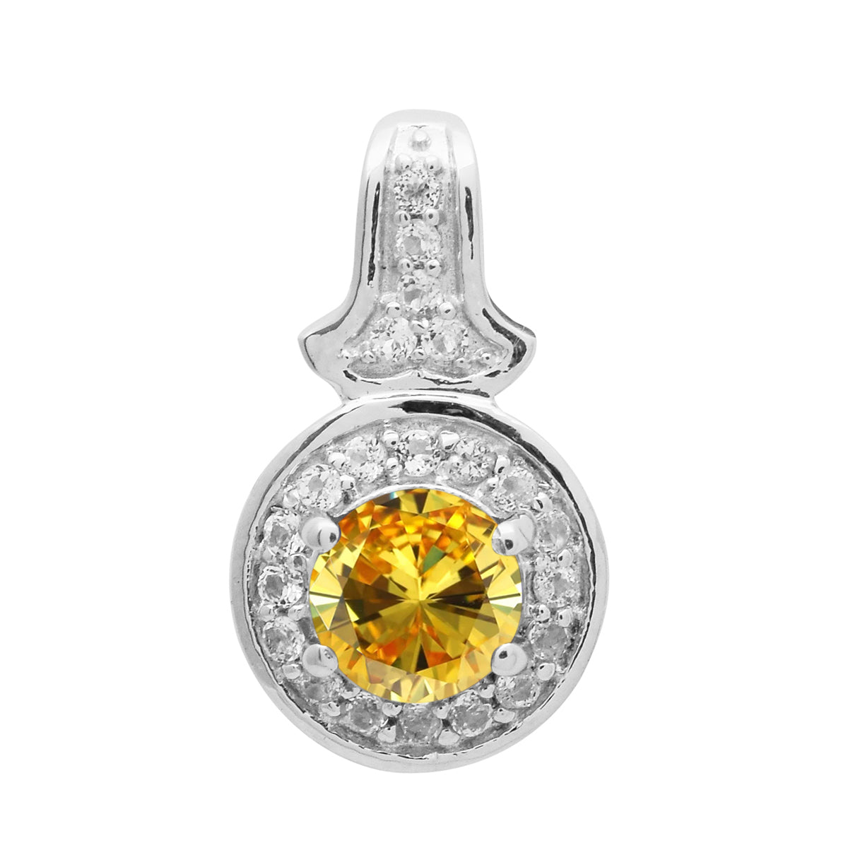 Multi Stone Round Solitaire Halo Pendant - Sterling Silver