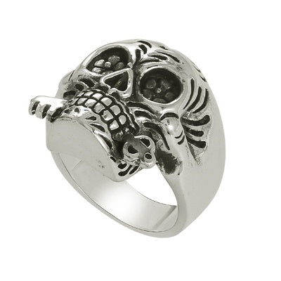Key & Lock Skull Ring - Sterling Silver