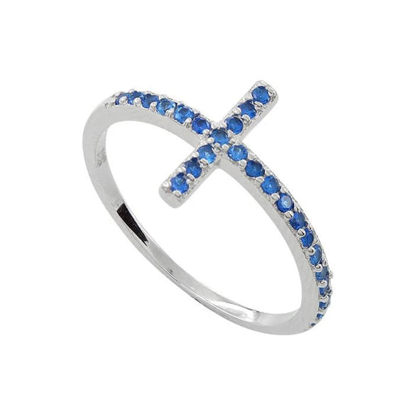 Blue Sapphire Christian Cross Ring