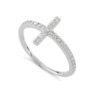 White Cubic Zirconia Christian Cross Ring