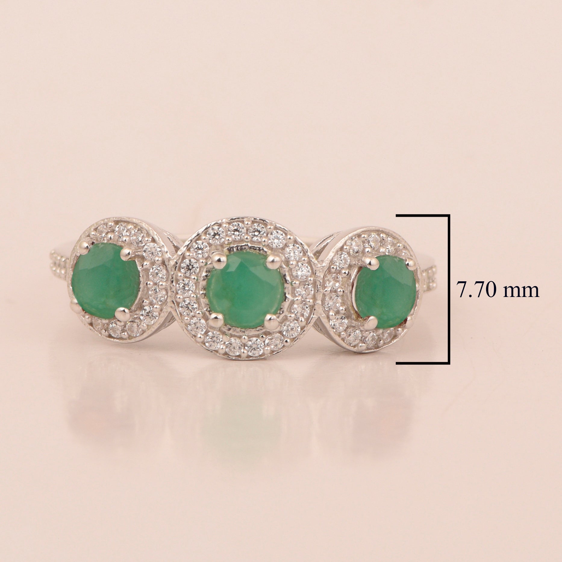 Emerald Triple Halo Design Ring – Sterling Silver