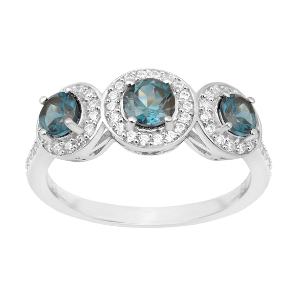 Sterling Silver Round 1.05 Ctw London Blue Topaz Gemstone 3-Stone Engagement Ring