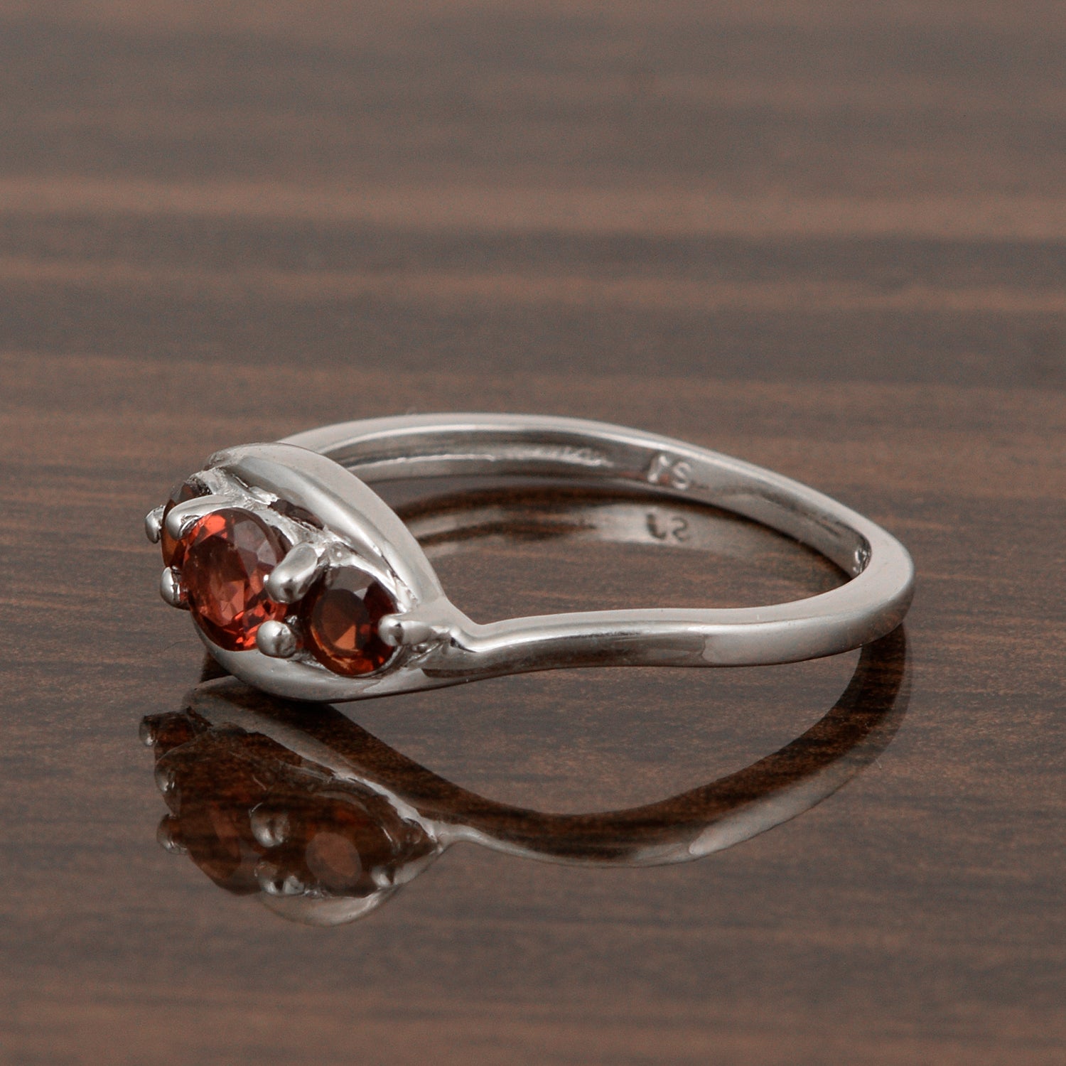 Garnet Three Stone Bypass Ring- Sterling Silver