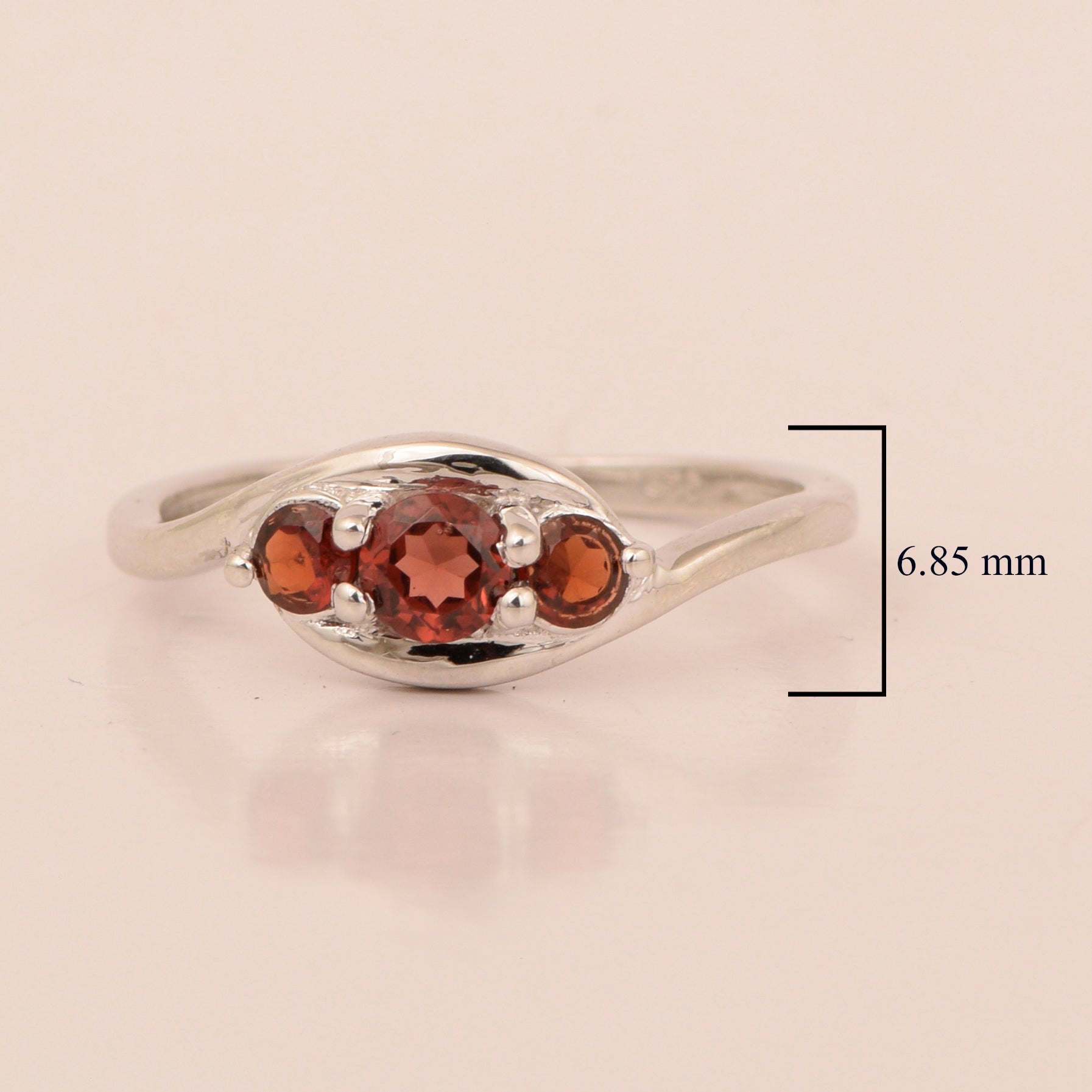 Garnet Three Stone Bypass Ring- Sterling Silver