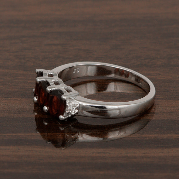 925 Sterling Silver 3-Stone Red Garnet Past, Present and Future Birthstones Rings