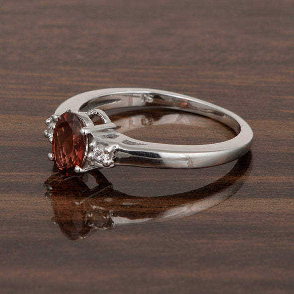 Red Garnet Oval 7X5 MM Gemstone 925 Sterling Silver 3-Stone Proposal Ring