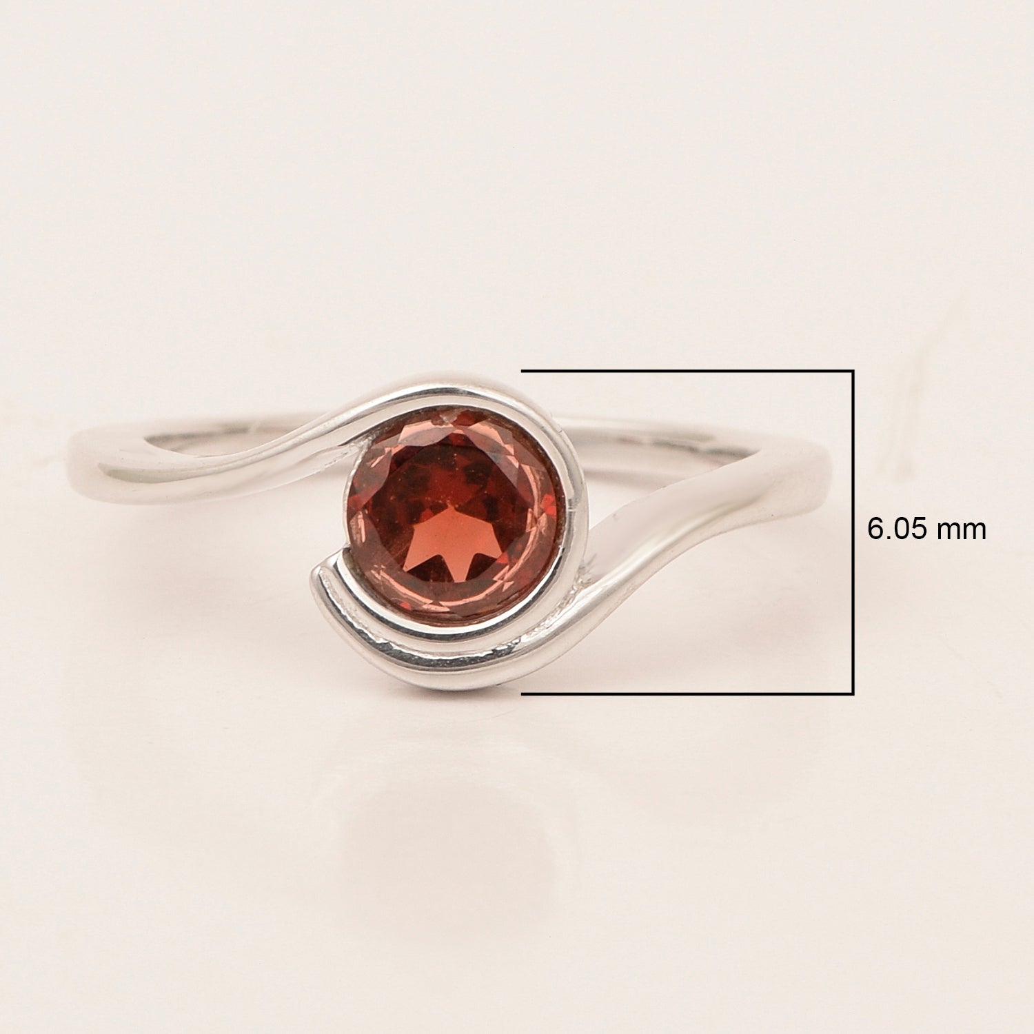 Garnet Round Solitaire Ring-Sterling Silver