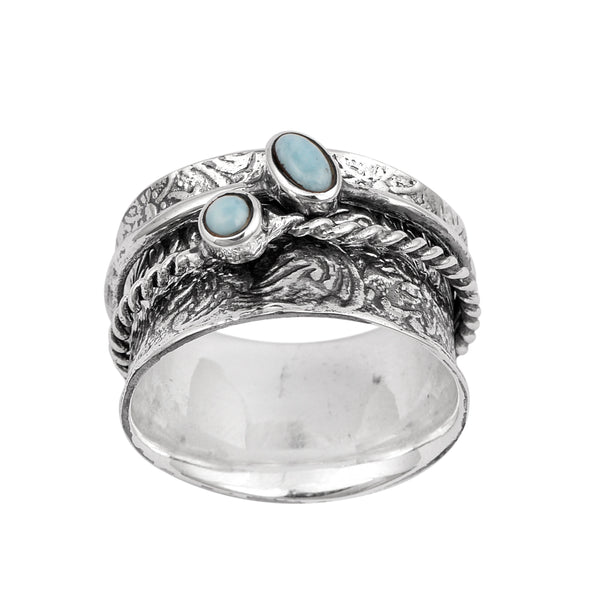 925 Sterling Silver Spinner Larimar Dual Band Oxidized Ring