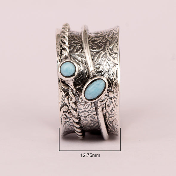 925 Sterling Silver Spinner Larimar Dual Band Oxidized Ring