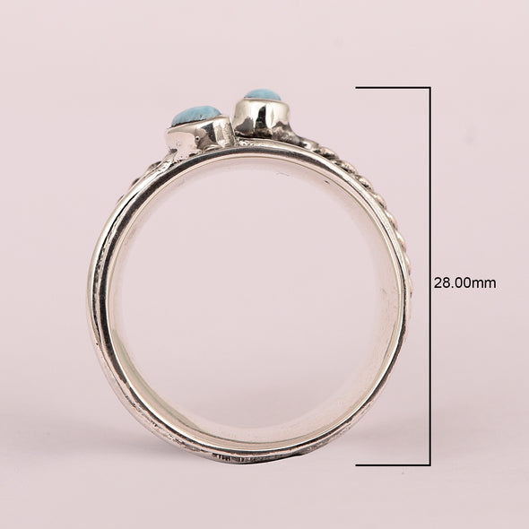 925 Sterling Silver Spinner Larimar Dual Band Oxidized Ring
