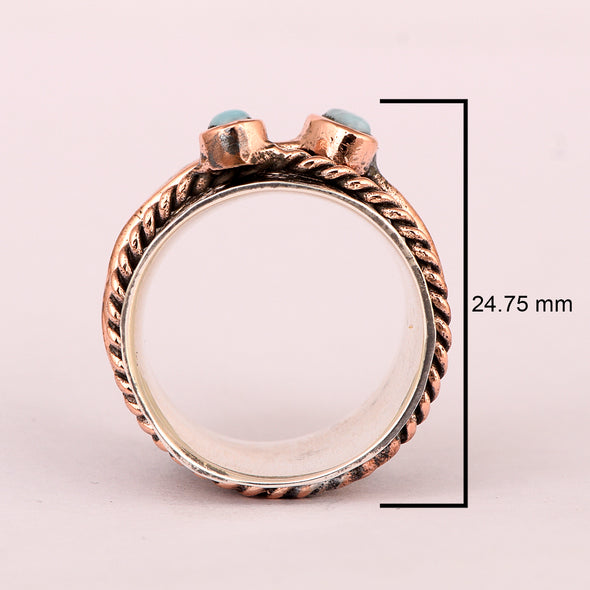 925 Sterling Silver Spinner Larimar Dual Band Rose Finish Ring