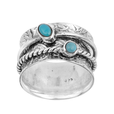 925 Sterling Silver Dual Band Spinner Turquoise Ring