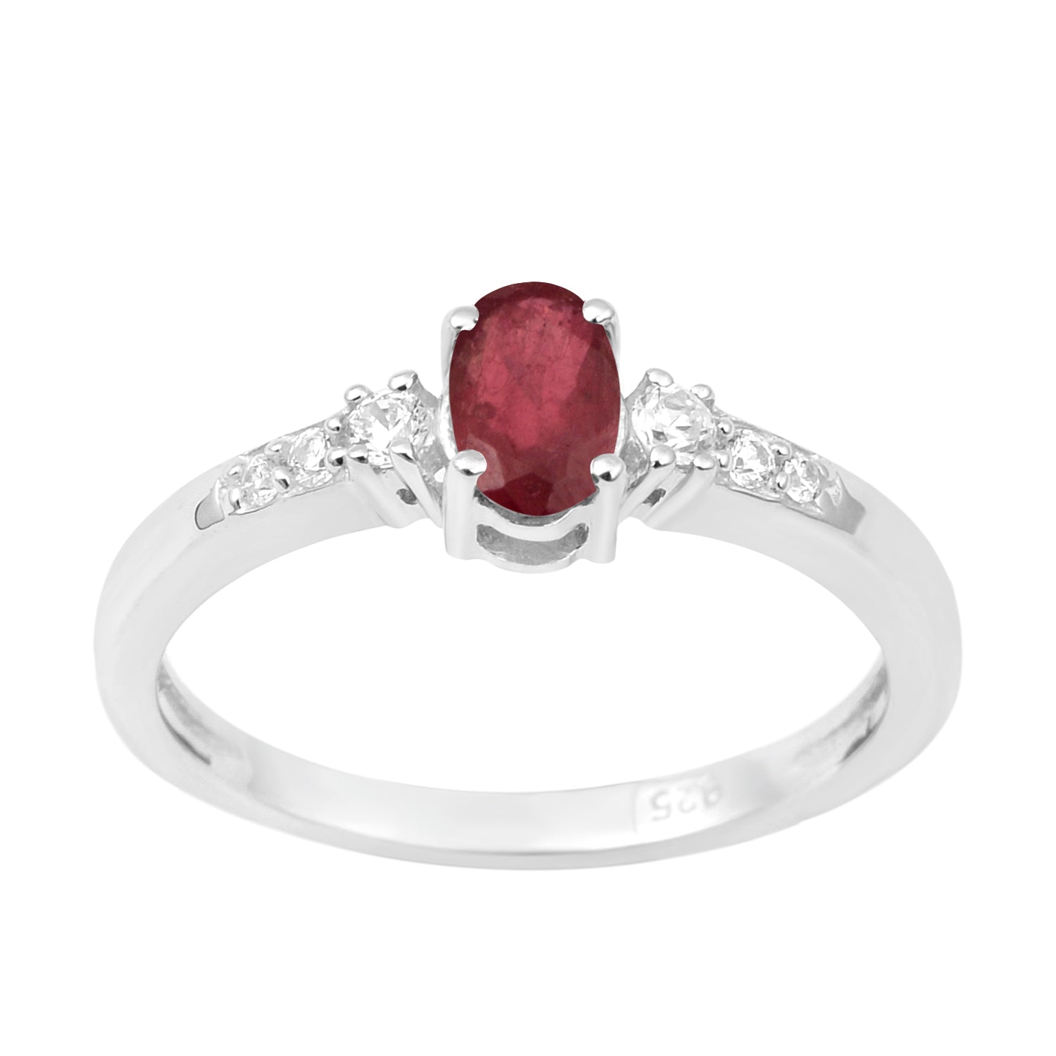 Ruby Delicate Diamond Accents Ring Sterling Silver